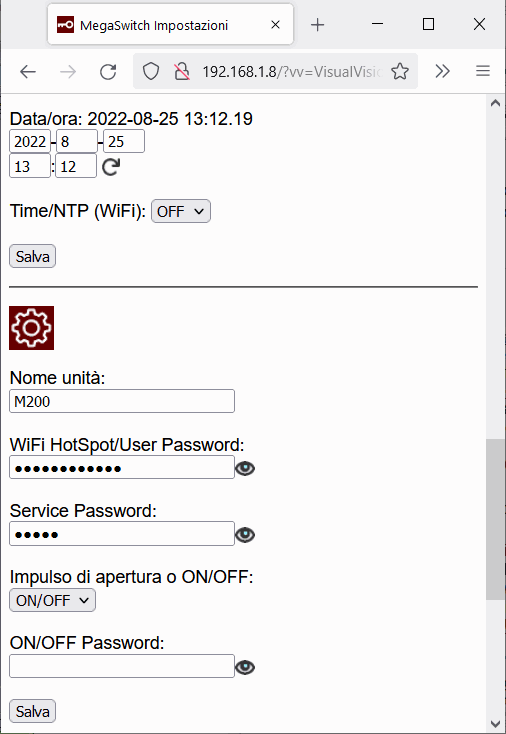 impostazioni MegaSwitch WiFi int
